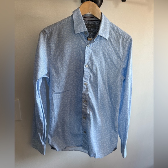 Ted Baker London Men Fara Blue Flower Jacquard Slim Shirt size 15 Italian Fabric - Picture 10 of 11